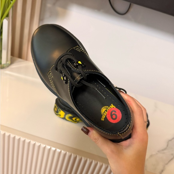 Dr. Martens Mens| Women's Black Leather Shoes with Yellow Accent Sole - Picture 2 of 8